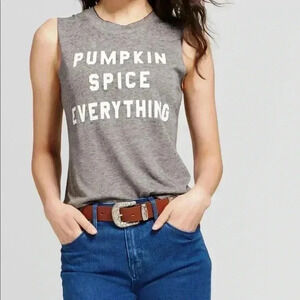 Fifth Sun Pumpkin Spice Gray White Spellout Sleeveless Muscle Tee Size S